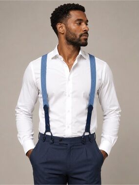 Tommy Hilfiger Herringbone Men’s Suspenders Y-Back Navy Blue Preppy Office Wear
